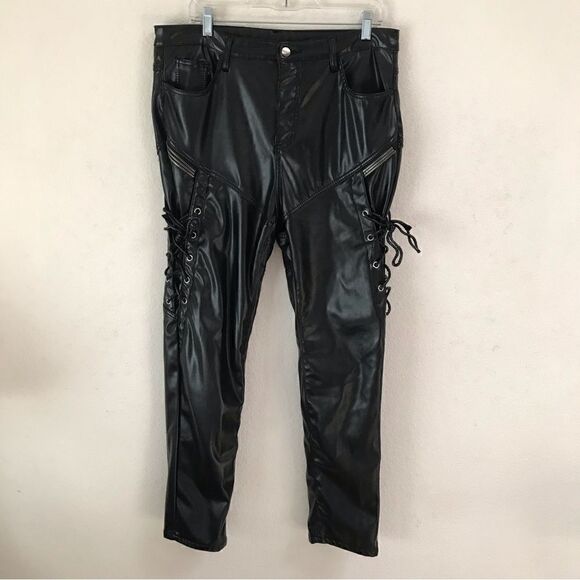 Pants - Unbranded black faux leather lace up Moto pants 36*